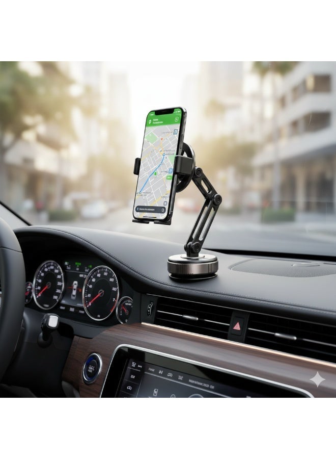 PAST WORLD English: Past World Double-Sided Magnetic Phone Holder for Car & Desk - 360° Adjustable Aluminum Alloy Arm - Black - Image 2